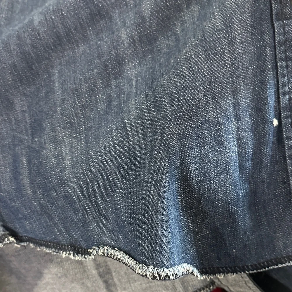 True Religion Men's Denim Western Shirt Jacket - Indigo Blue with Brown Accents